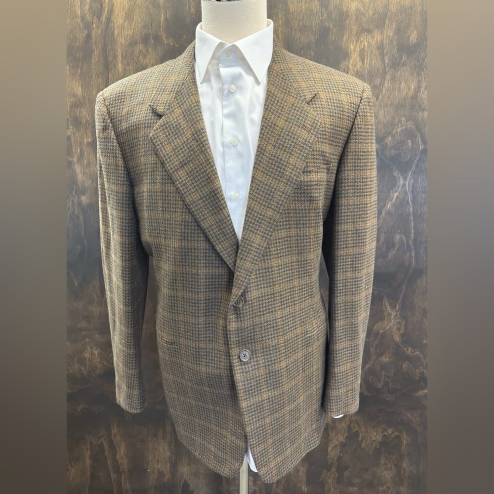 Belvest Made‎ in Italy Cashmere Houndstooth Check Sport Coat in Rust Size 48 L